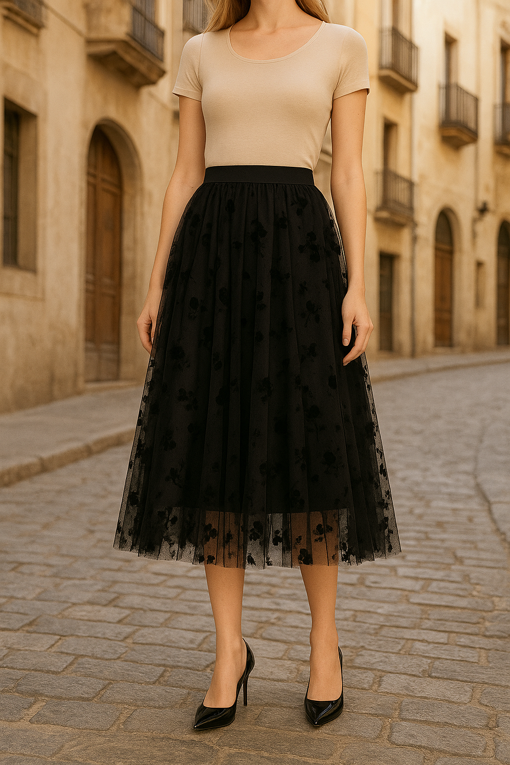 Falda plisada floral de cintura alta