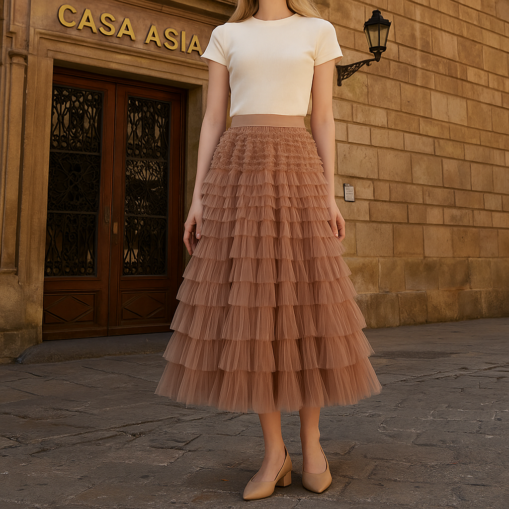 Falda abullonada de cintura alta