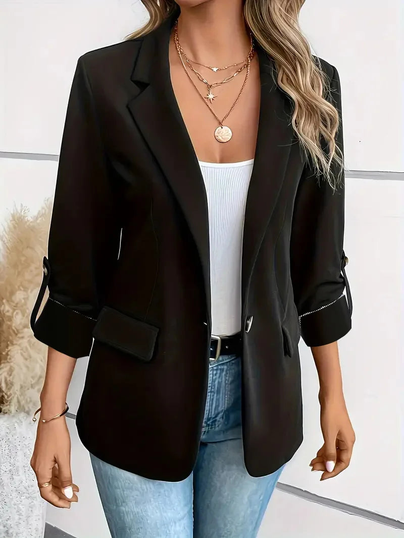 Blazers Long Sleeve Women Suits Blazer Single Button Solid Cardigan Loose Fit Turn Down Collar Pockets Casual 2025 Summer