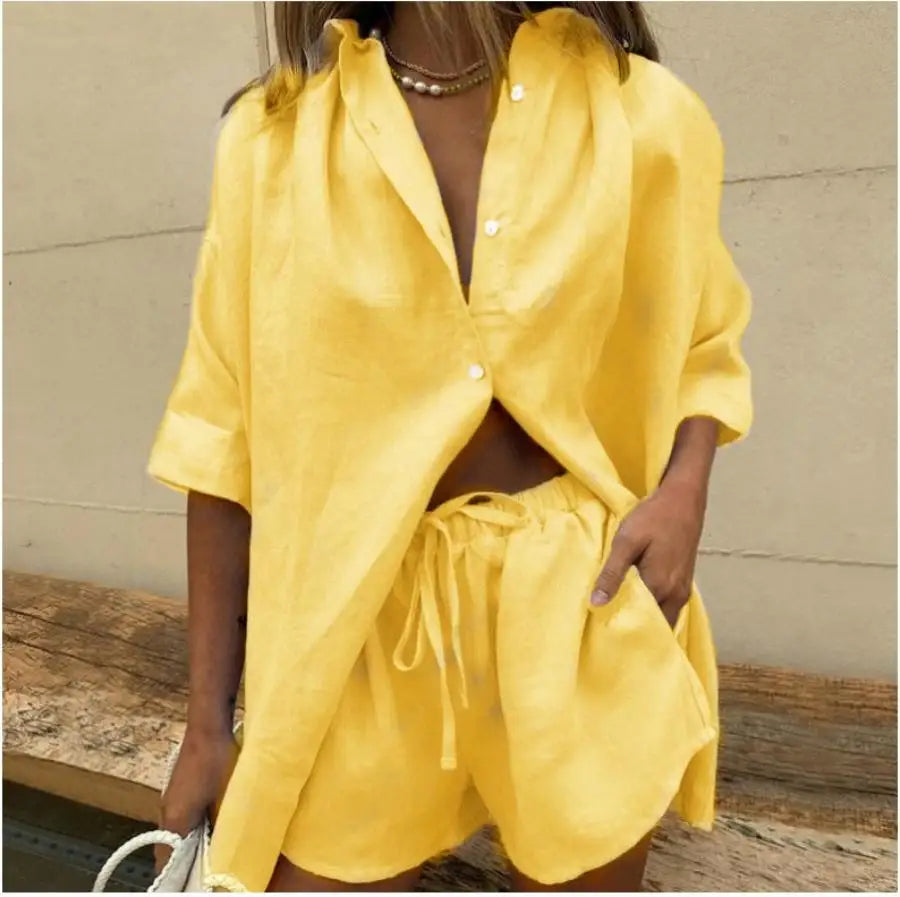 Camisa de manga corta y pantalones cortos sueltos de moda casual