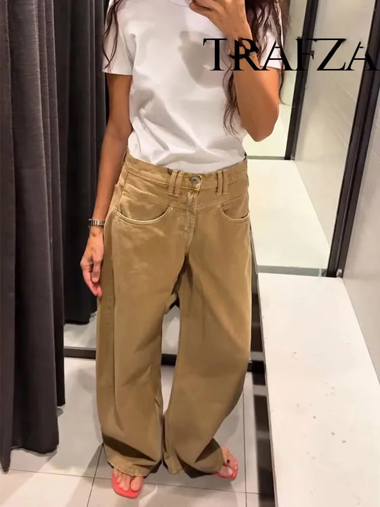 HH 2025 Woman's Autumn New Fashion Retro Low-Waist Wide Leg Jeans Female High Street Casual Zipper With Pockets Pants Mujer