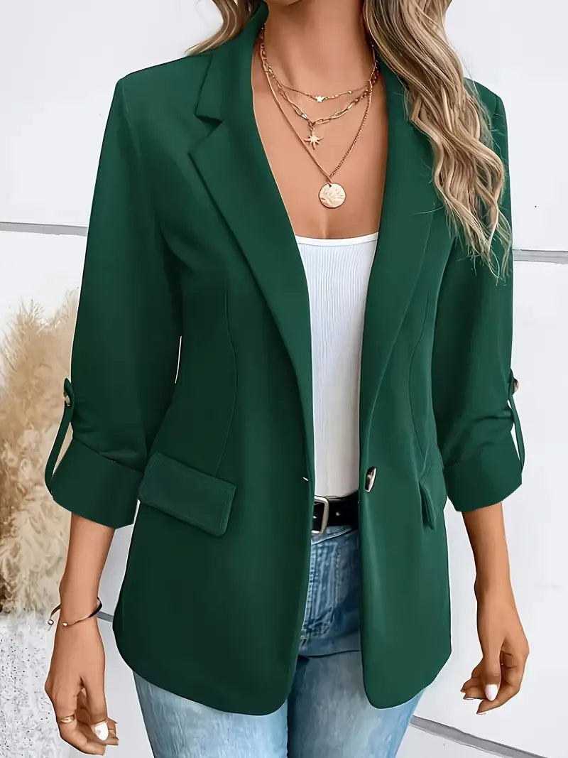 Blazers Long Sleeve Women Suits Blazer Single Button Solid Cardigan Loose Fit Turn Down Collar Pockets Casual 2025 Summer