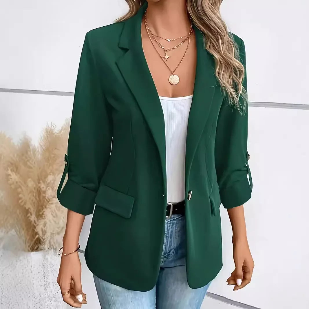 Blazers Long Sleeve Women Suits Blazer Single Button Solid Cardigan Loose Fit Turn Down Collar Pockets Casual 2025 Summer