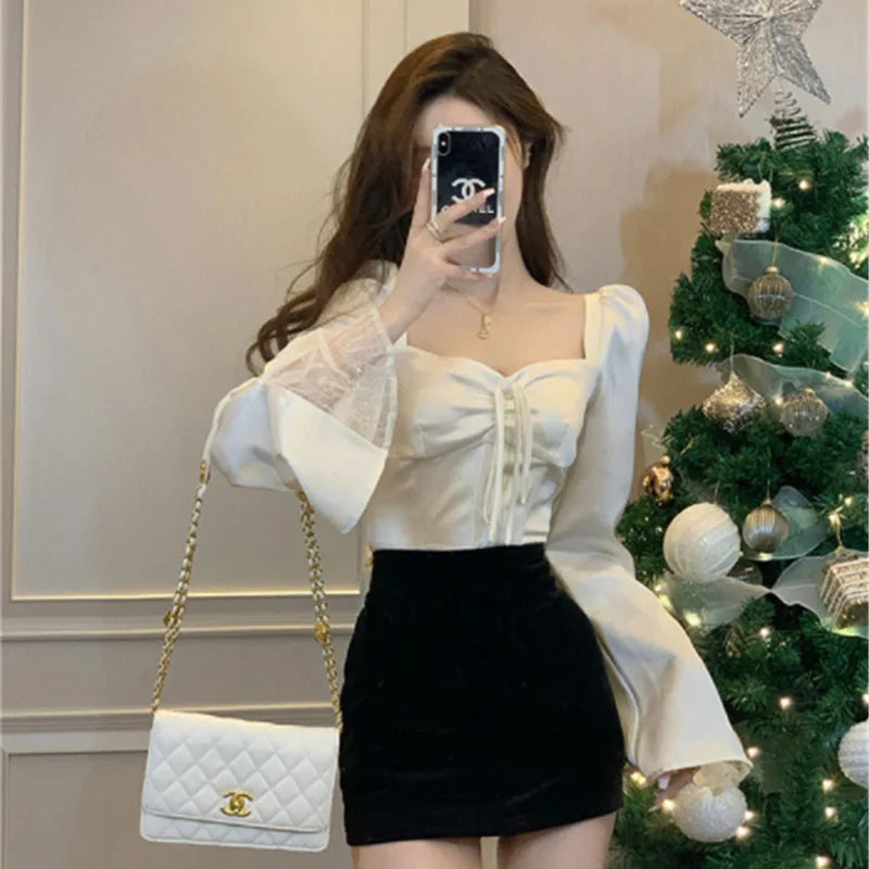 Blusas de Manga Acampanada de Encaje