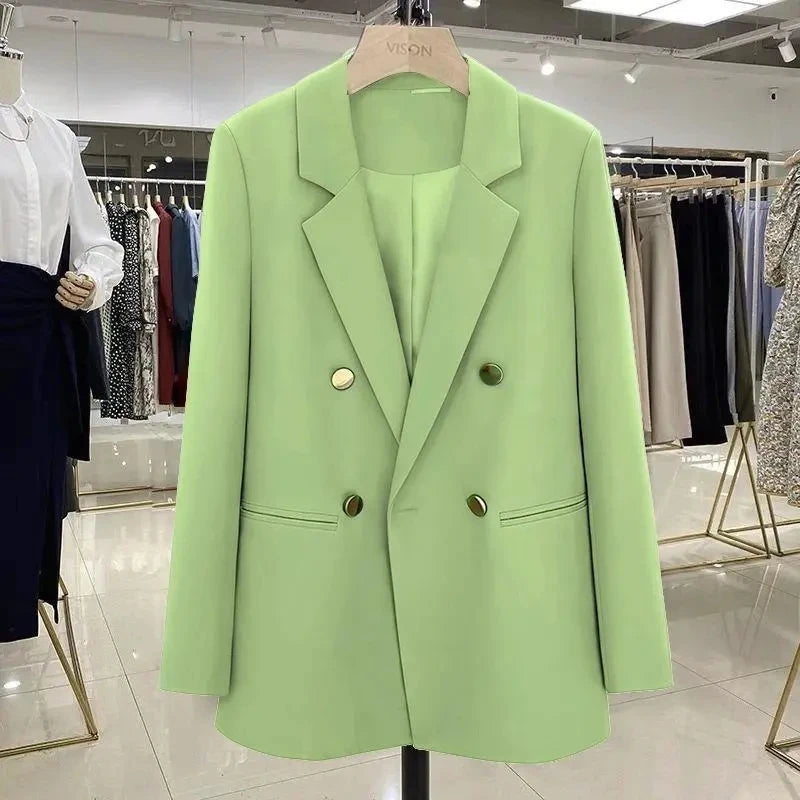 2025 New Purple Suit Coat Women Korean Loose Double-breasted Blazers Lady Office Female Temperament Blazers Jacket Outwear Tops