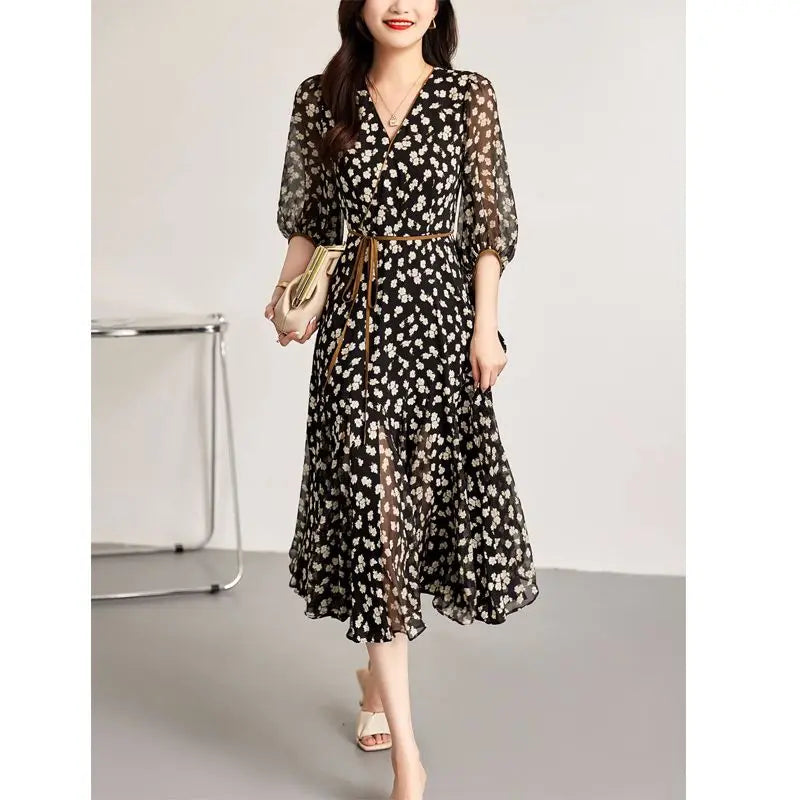 Vestido Floral Fashion con Falda Midi