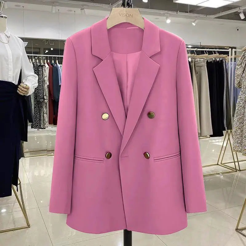 2025 New Purple Suit Coat Women Korean Loose Double-breasted Blazers Lady Office Female Temperament Blazers Jacket Outwear Tops