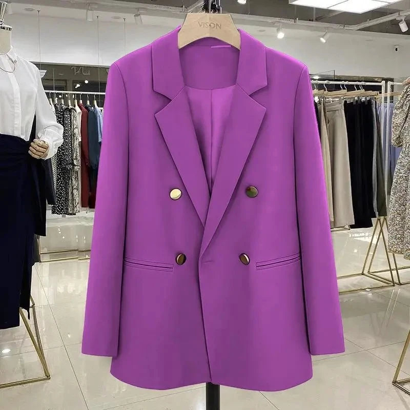 2025 New Purple Suit Coat Women Korean Loose Double-breasted Blazers Lady Office Female Temperament Blazers Jacket Outwear Tops