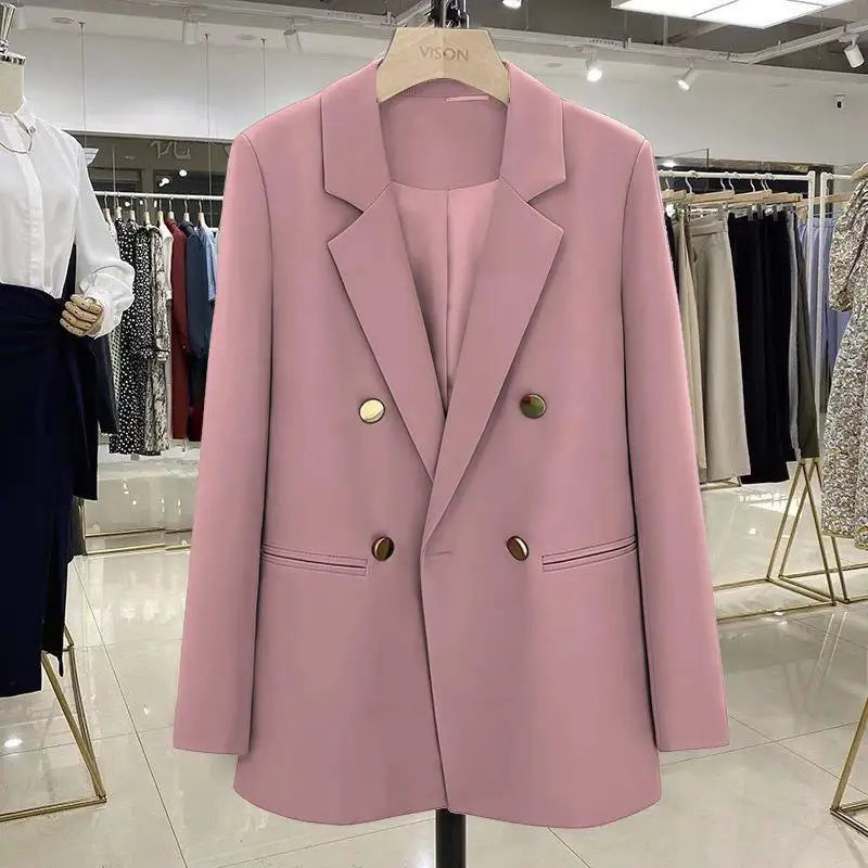 2025 New Purple Suit Coat Women Korean Loose Double-breasted Blazers Lady Office Female Temperament Blazers Jacket Outwear Tops