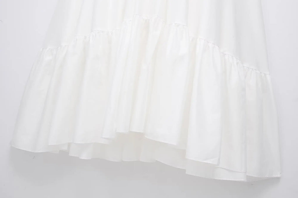 TFMLN New Elegant Women's Tierred Long Dress Summer Classic Fashion Solid Side Zipper Dresses High-Waist A-line Party Soft Dress