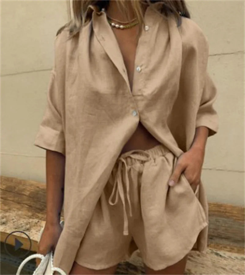 Camisa de manga corta y pantalones cortos sueltos de moda casual