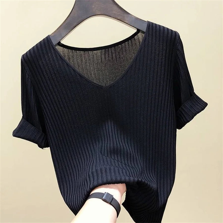 Blusa de Manga Corta de Tejido