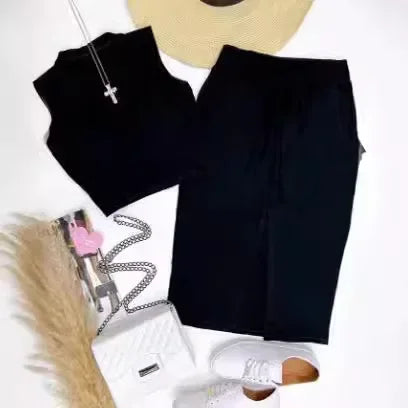 Conjunto Top Corto Sin Mangas, Falda Midi Cintura Alta