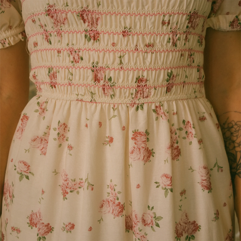 Vestido con Mangas Abullonadas, Estampado Floral