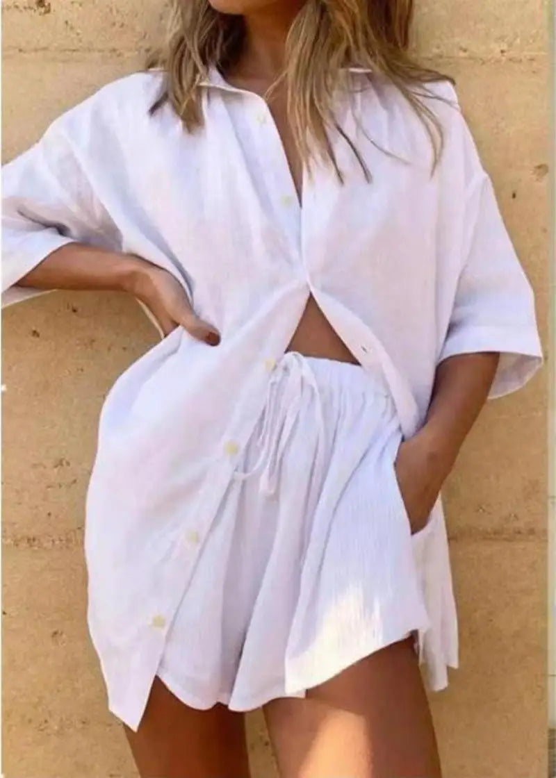 Camisa de manga corta y pantalones cortos sueltos de moda casual