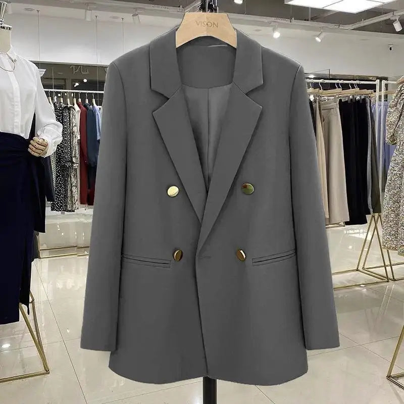 2025 New Purple Suit Coat Women Korean Loose Double-breasted Blazers Lady Office Female Temperament Blazers Jacket Outwear Tops