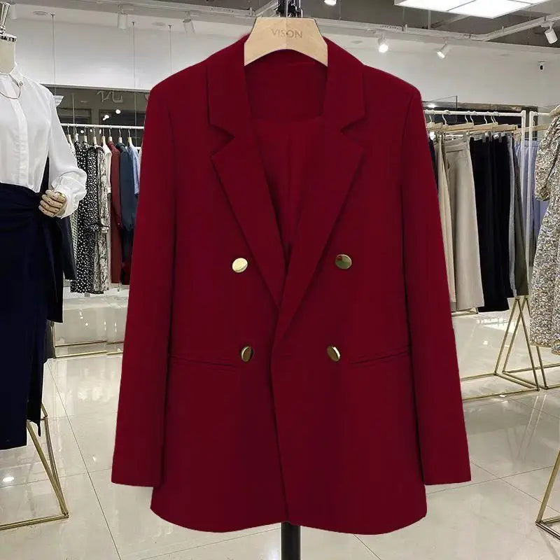 2025 New Purple Suit Coat Women Korean Loose Double-breasted Blazers Lady Office Female Temperament Blazers Jacket Outwear Tops