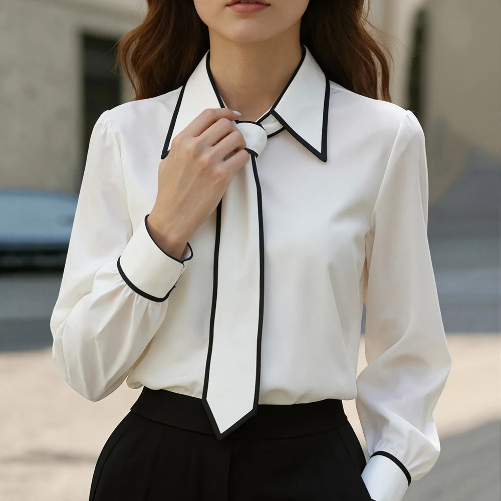 Blusa formal con corbata de lazo