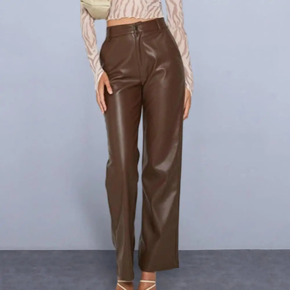 Pantalones de cuero de cintura alta