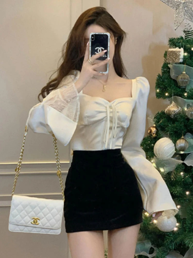 Blusas de Manga Acampanada de Encaje