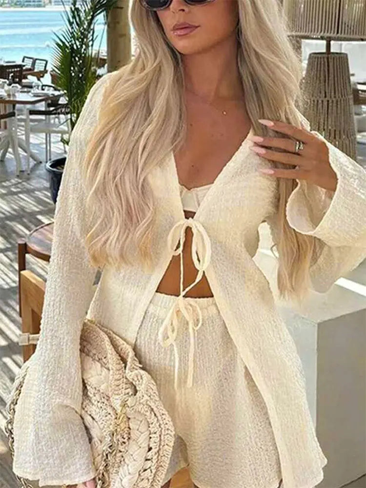 Blusa y short de 2 piezas, nueva moda urbana primavera verano