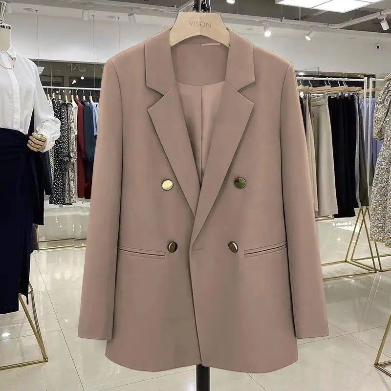 2025 New Purple Suit Coat Women Korean Loose Double-breasted Blazers Lady Office Female Temperament Blazers Jacket Outwear Tops