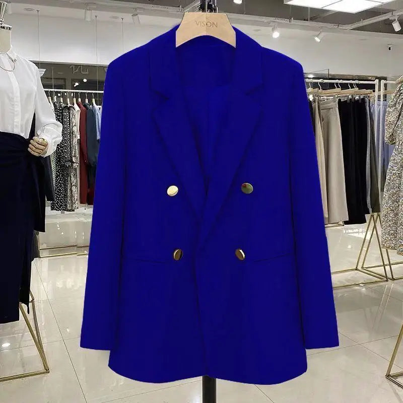 2025 New Purple Suit Coat Women Korean Loose Double-breasted Blazers Lady Office Female Temperament Blazers Jacket Outwear Tops