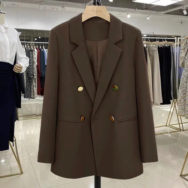 2025 New Purple Suit Coat Women Korean Loose Double-breasted Blazers Lady Office Female Temperament Blazers Jacket Outwear Tops