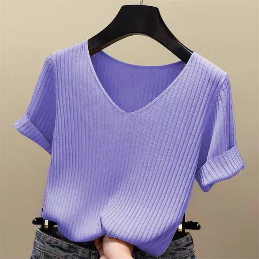 Blusa de Manga Corta de Tejido
