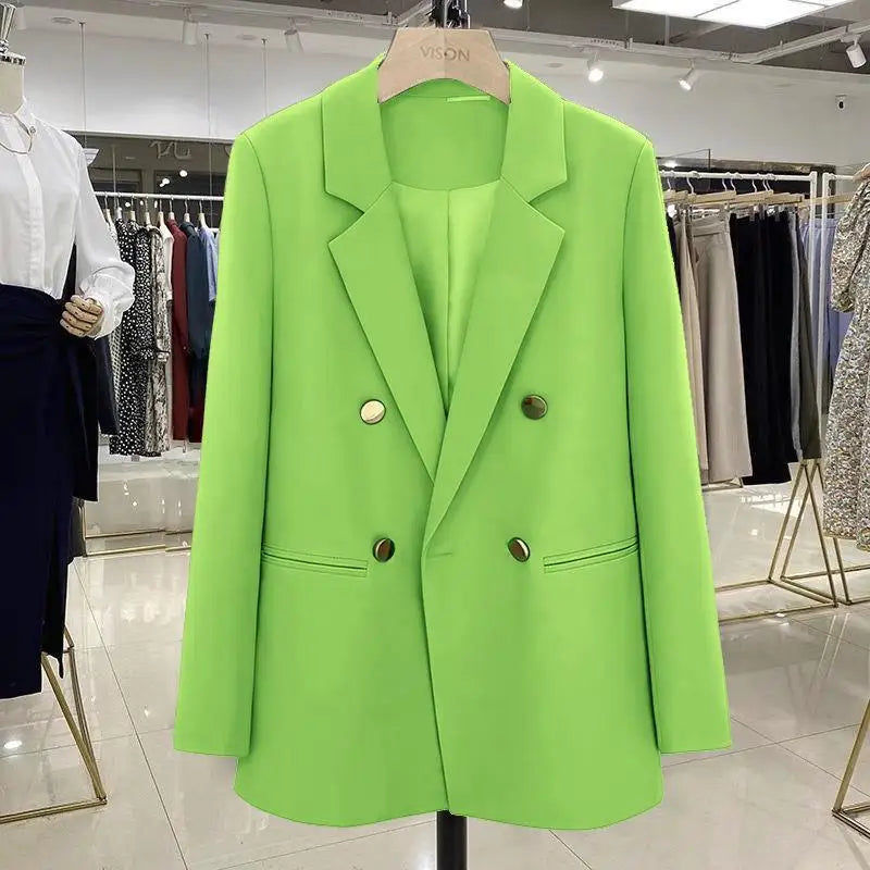 2025 New Purple Suit Coat Women Korean Loose Double-breasted Blazers Lady Office Female Temperament Blazers Jacket Outwear Tops