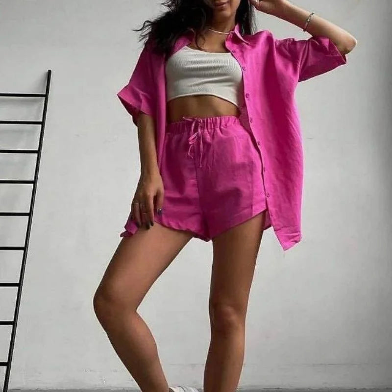 Camisa de manga corta y pantalones cortos sueltos de moda casual