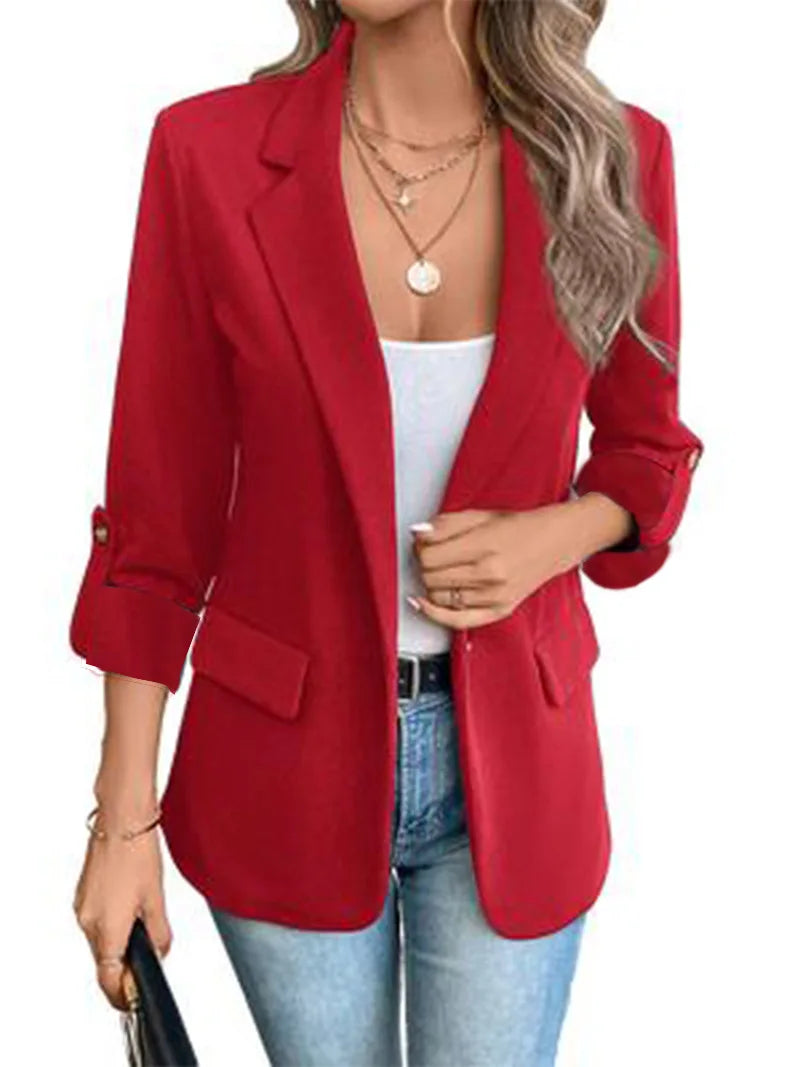 Blazers Long Sleeve Women Suits Blazer Single Button Solid Cardigan Loose Fit Turn Down Collar Pockets Casual 2025 Summer