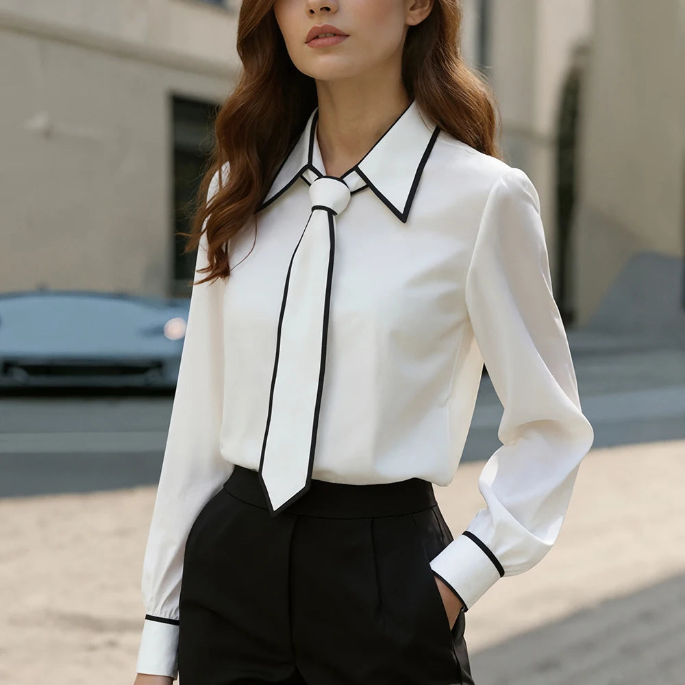 Blusa formal con corbata de lazo