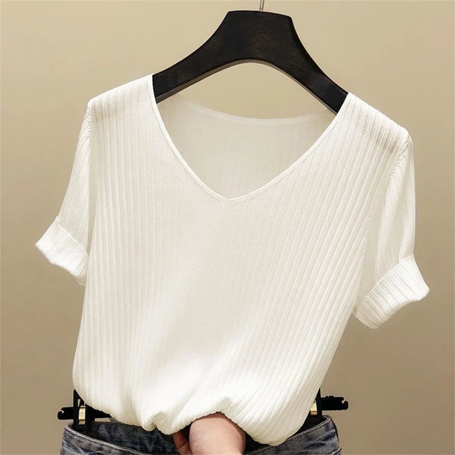 Blusa de Manga Corta de Tejido